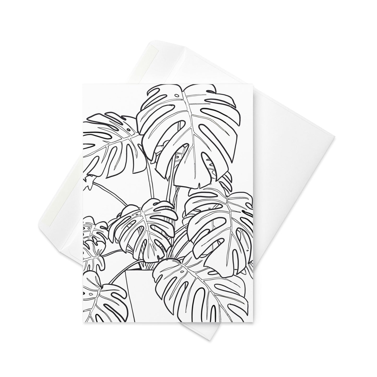 Bold Line Drawing Cheese Plant Card – Minimalist Black and White Illustration (Blank Inside) - By The Moon