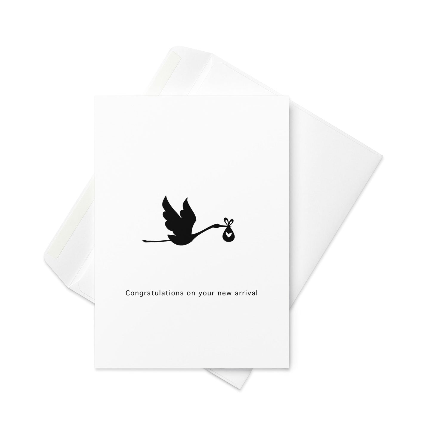 Congratulations on your new arrival, stork, new baby card, greeting card, congratulations, blank inside. - By The Moon