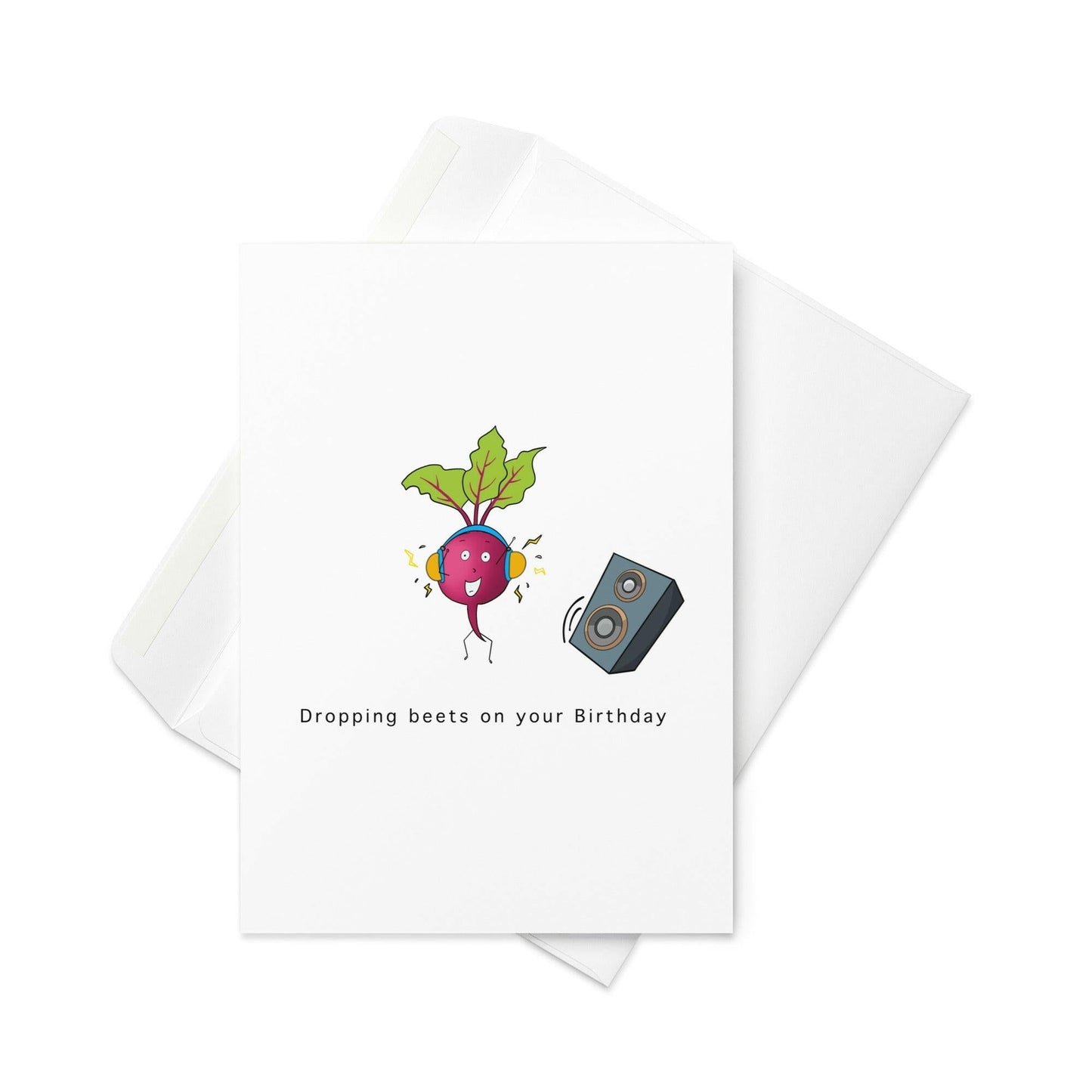 Funny Beetroot Birthday Card – “Dropping Beets on Your Birthday” with Boombox & Headphones (Blank Inside) - By The Moon