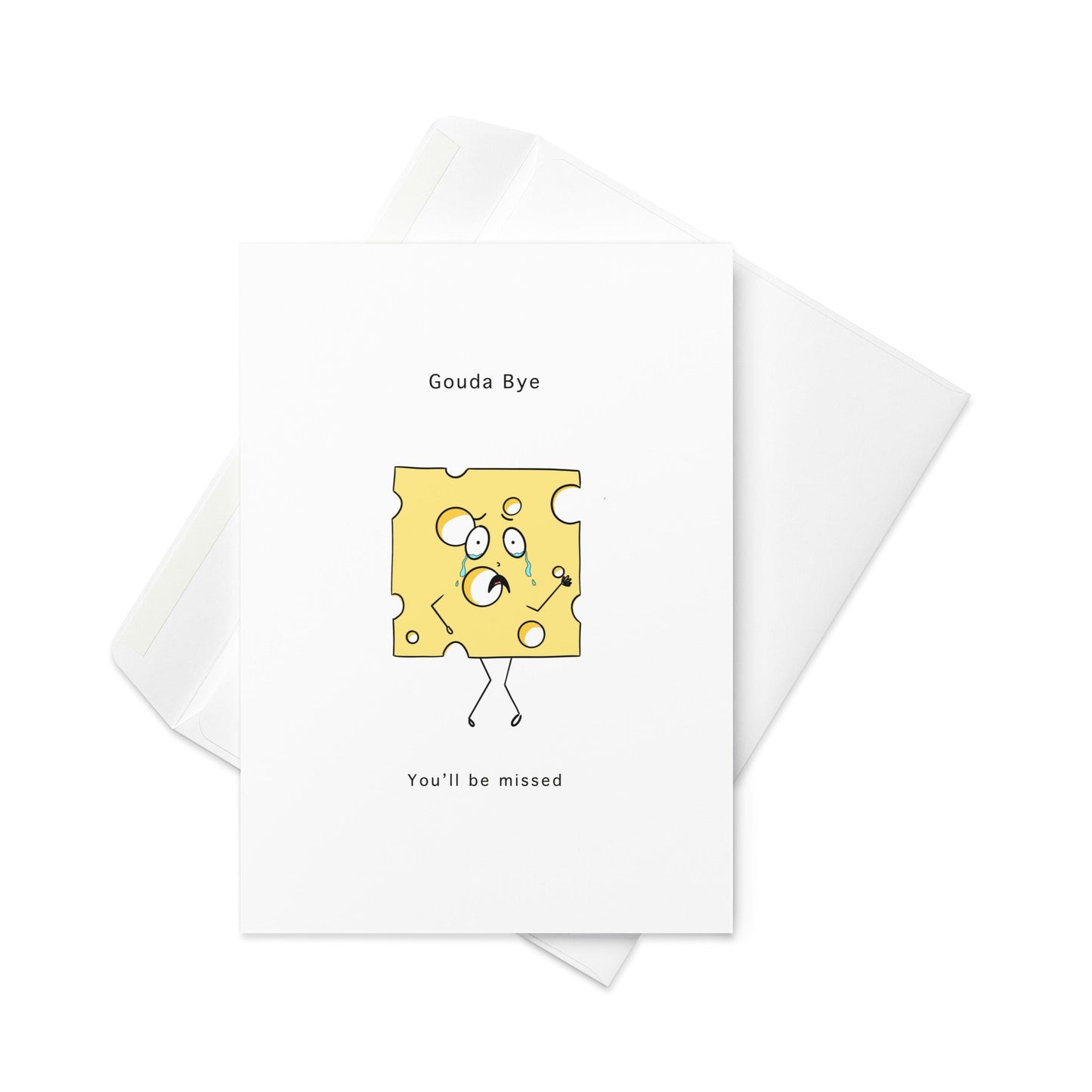 Gouda Bye – You'll Be Missed Farewell Card with Cute Cheese Character (Blank Inside) - By The Moon