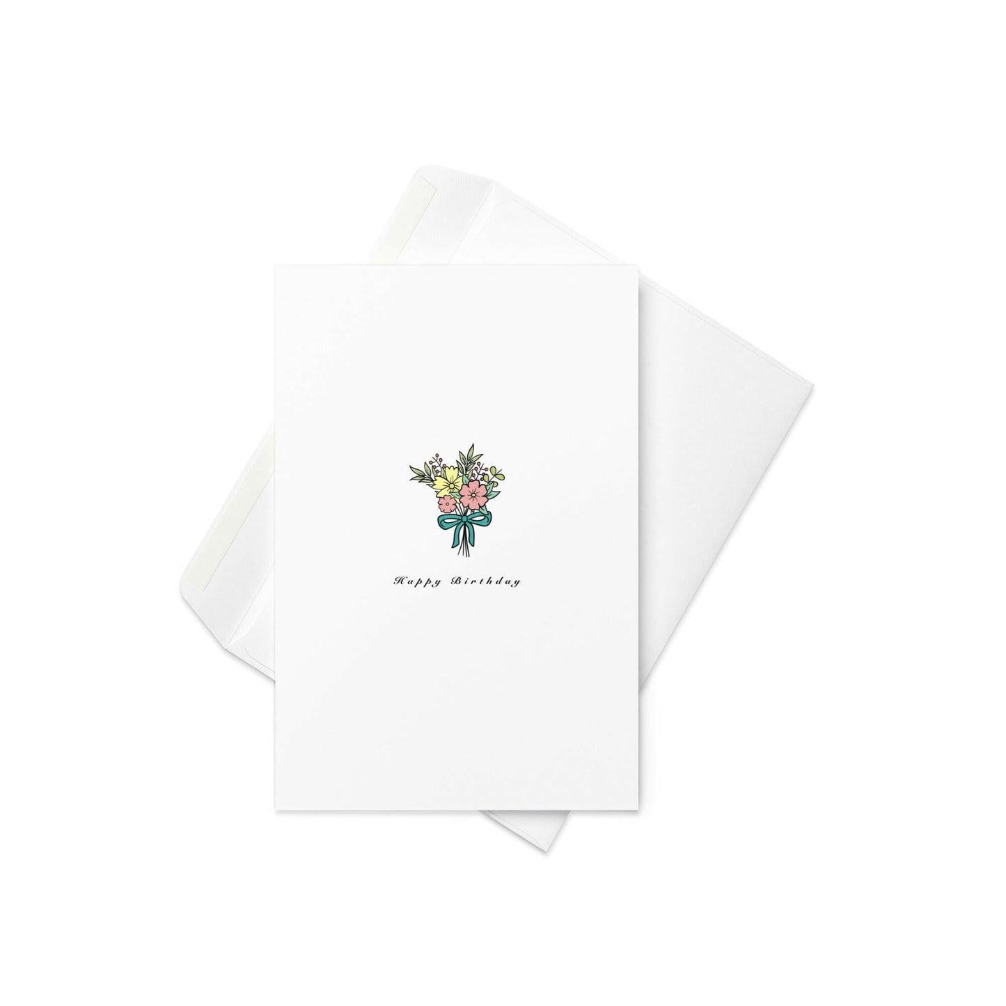 Happy Birthday Flower Card – Cute Hand - Drawn Bouquet with Bow