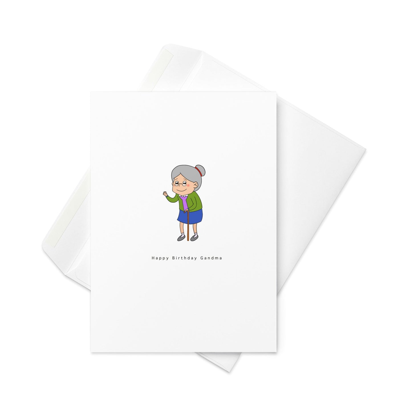 Happy Birthday Grandma – Cute Cartoon Grandma Greeting Card (Blank Inside) - By The Moon