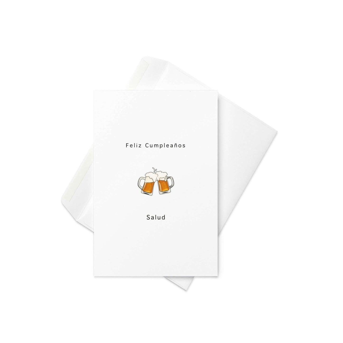 Happy Birthday – ¡Salud! Greeting Card with Beer Emoji | Tarjeta de Cumpleaños en Español (Blank Inside) - By The Moon