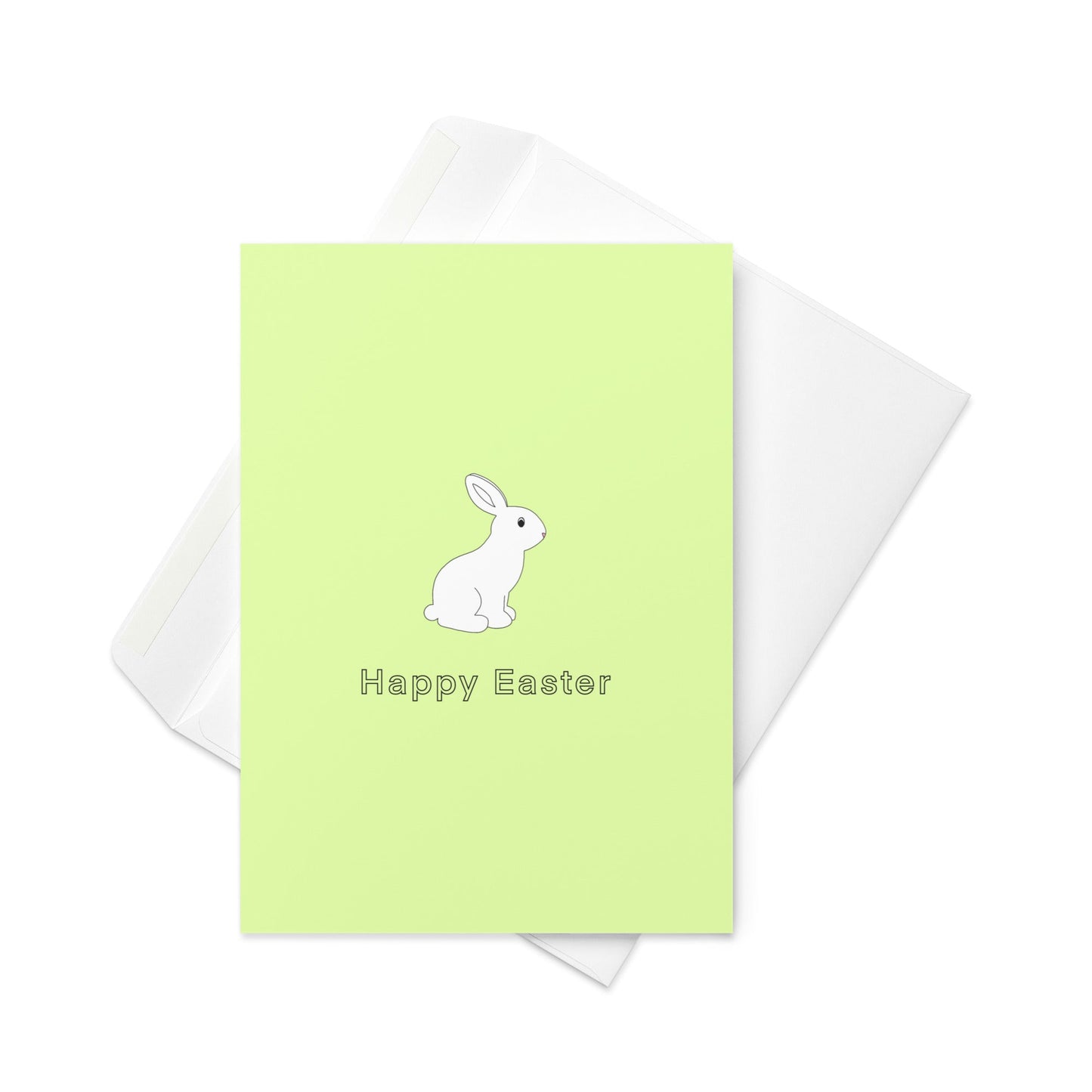 Happy Easter – Cute White Bunny Easter Card on Green Background (Blank Inside) - By The Moon