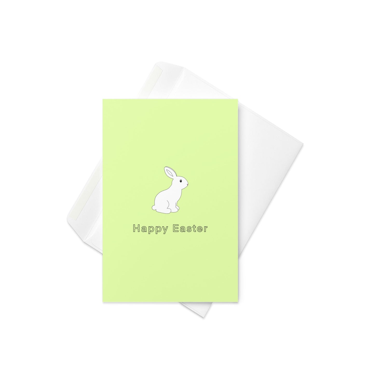 Happy Easter – Cute White Bunny Easter Card on Green Background (Blank Inside) - By The Moon