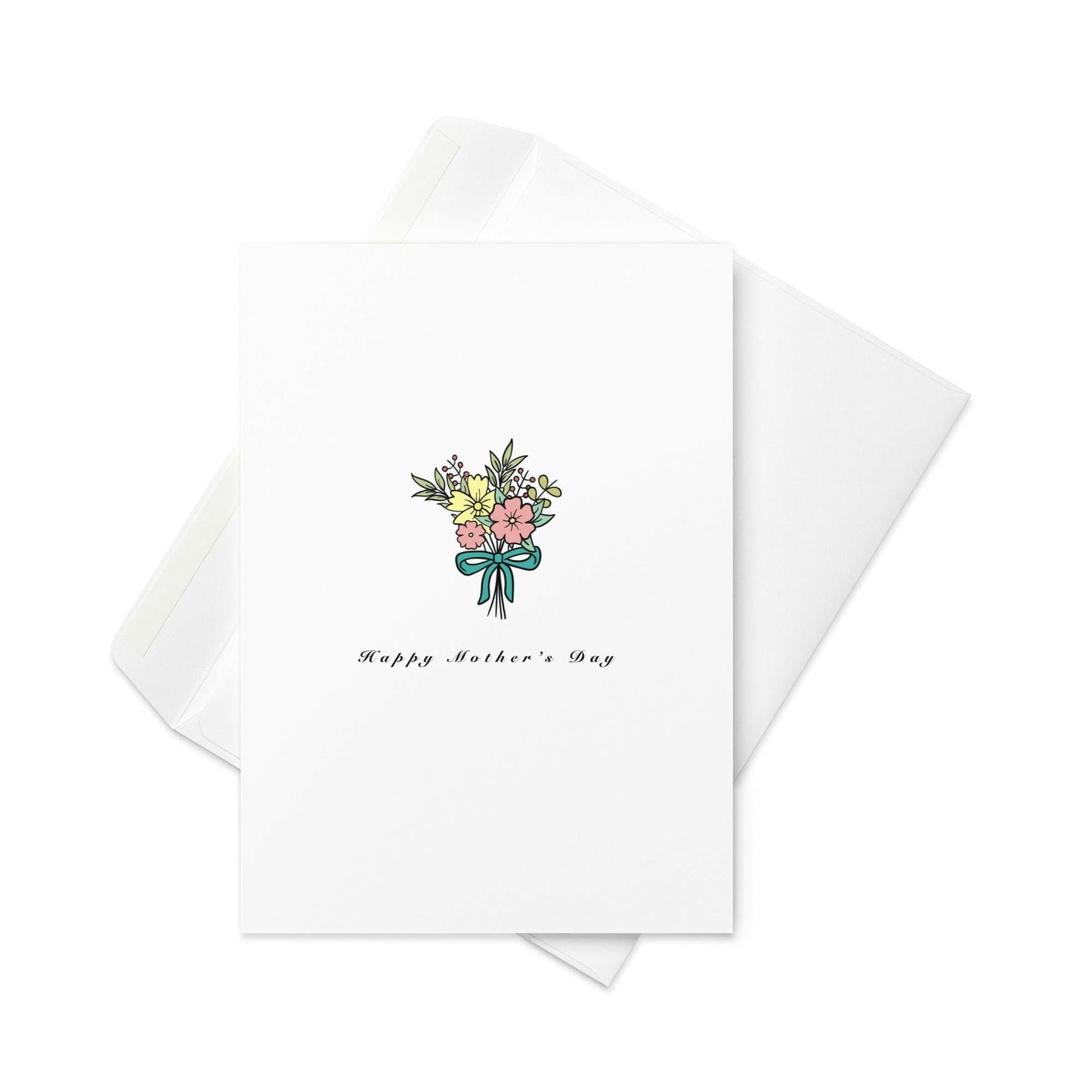 Happy Mother’s Day Card – Cute Illustrated Flower Bouquet with Bow (Blank Inside) - By The Moon