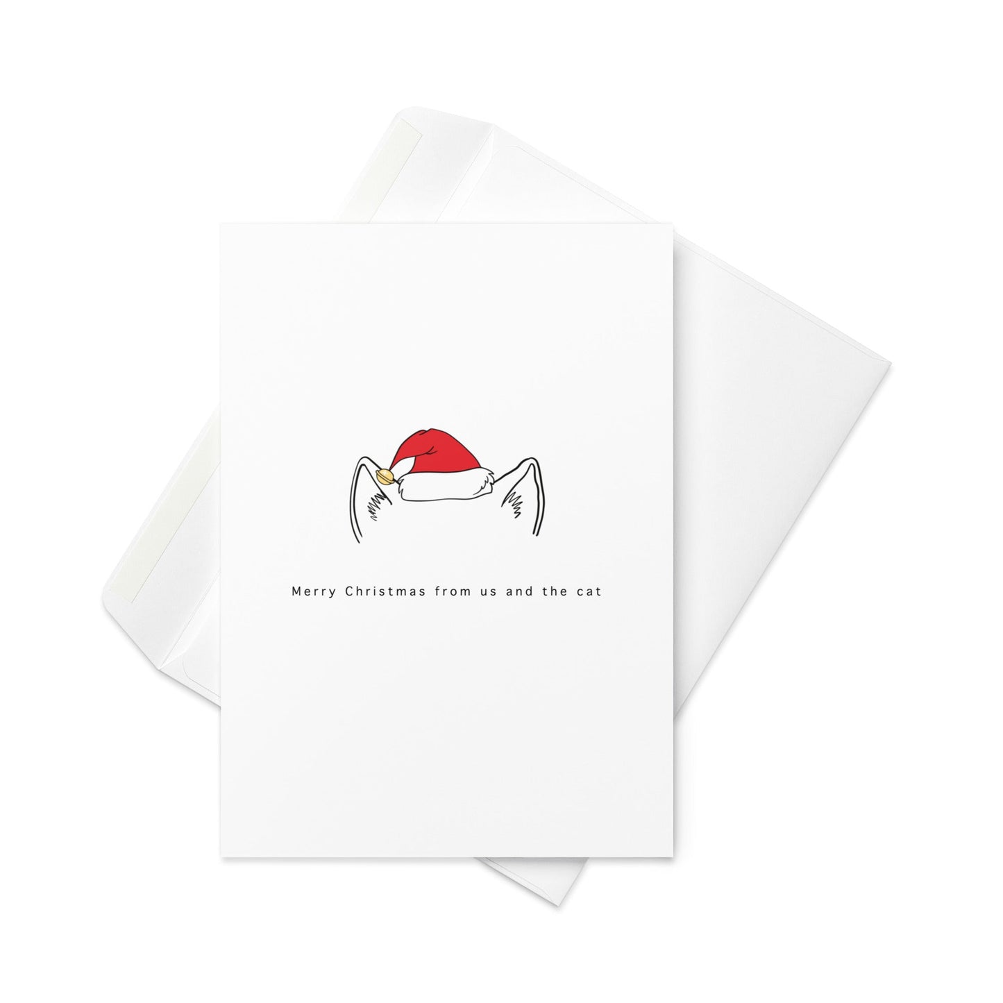 Merry Christmas from us and the cat, Christmas card, cat Christmas card, Blank inside. - By The Moon