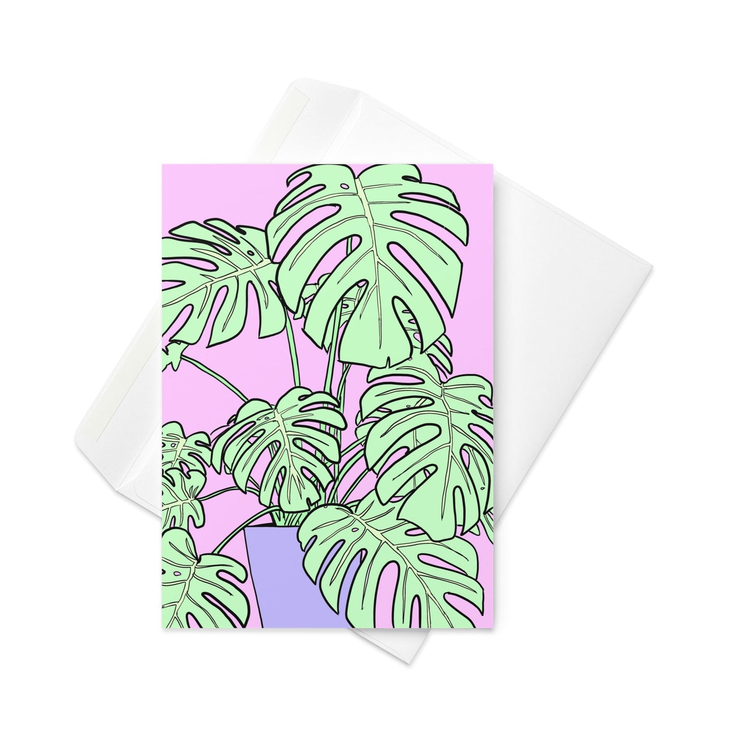 Abstract Cheese Plant Illustration Card – Green, Pink, and Purple Colorway (Blank Inside) - By The Moon