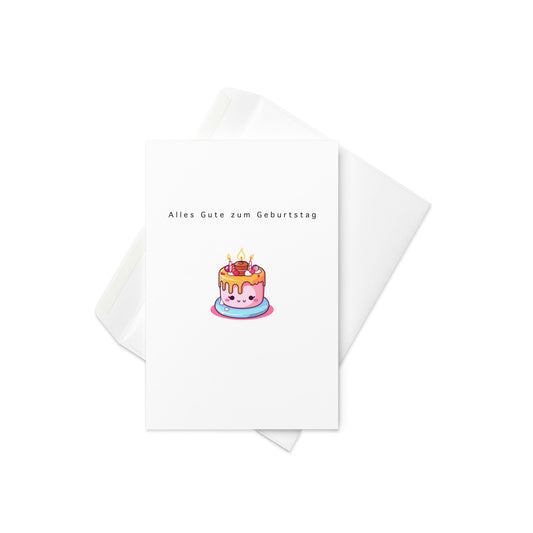 Alles Gute zum Geburtstag – German Birthday Card with Cute Kawaii Cake (Blank Inside) - By The Moon