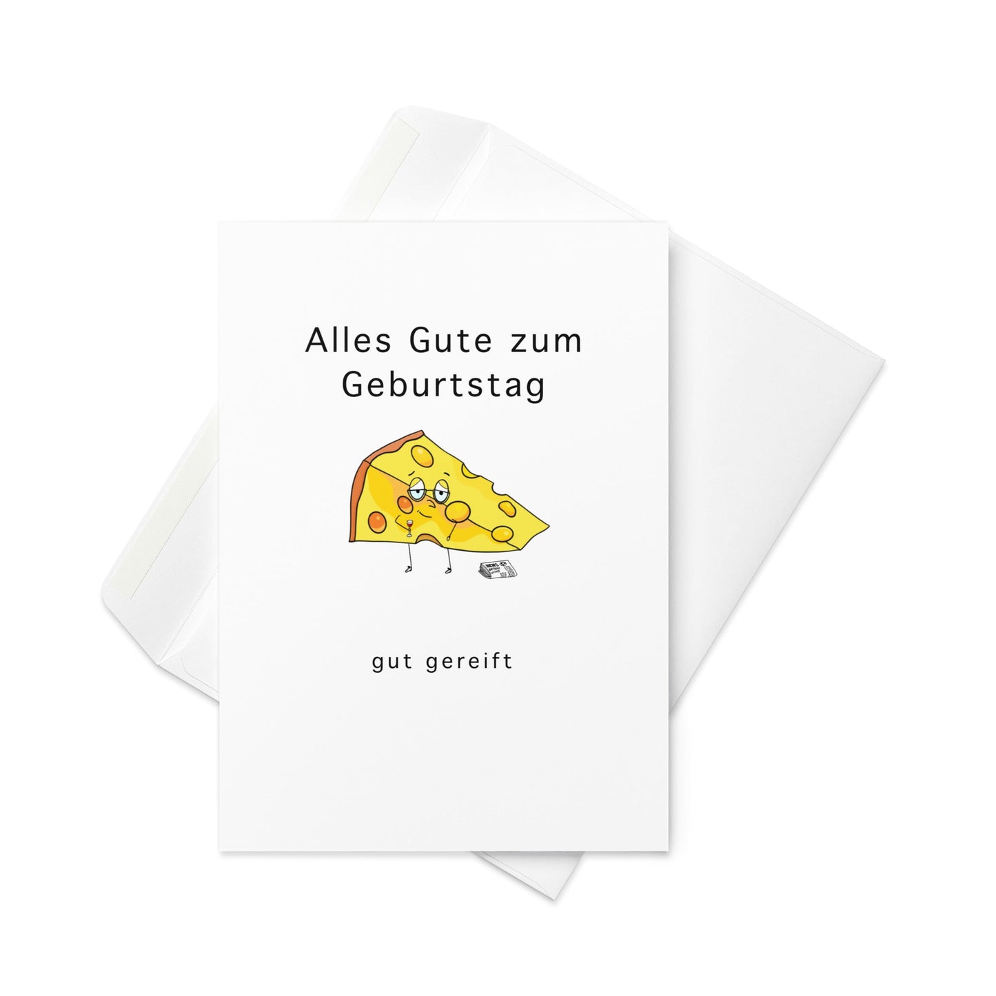 Alles Gute zum Geburtstag – Gut Gereift | German Birthday Card with Cheese Character (Blank Inside) - By The Moon