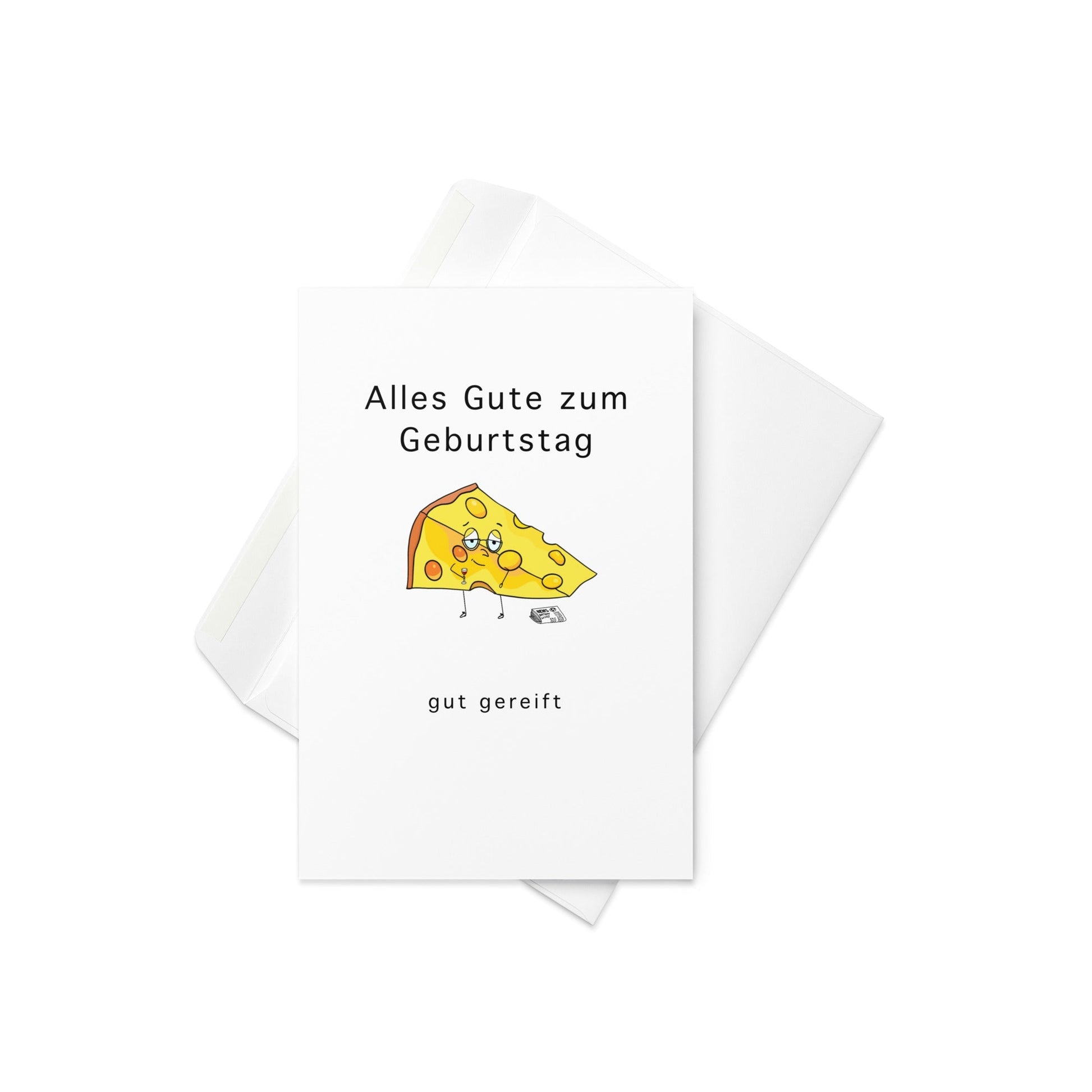 Alles Gute zum Geburtstag – Gut Gereift | German Birthday Card with Cheese Character (Blank Inside) - By The Moon
