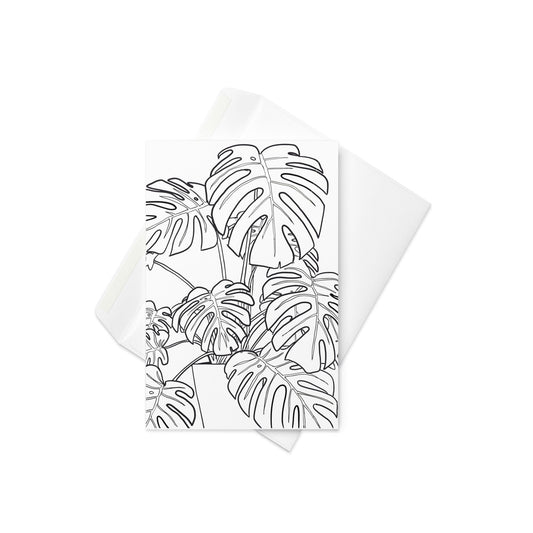 Bold Line Drawing Cheese Plant Card – Minimalist Black and White Illustration (Blank Inside) - By The Moon