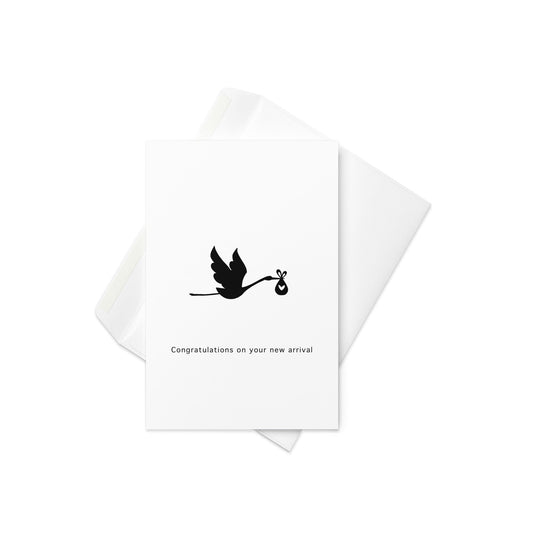 Congratulations on your new arrival, stork, new baby card, greeting card, congratulations, blank inside. - By The Moon