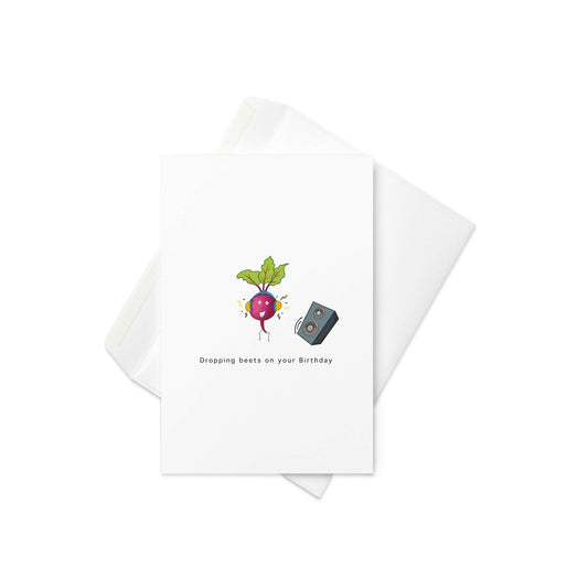 Funny Beetroot Birthday Card – “Dropping Beets on Your Birthday” with Boombox & Headphones (Blank Inside) - By The Moon
