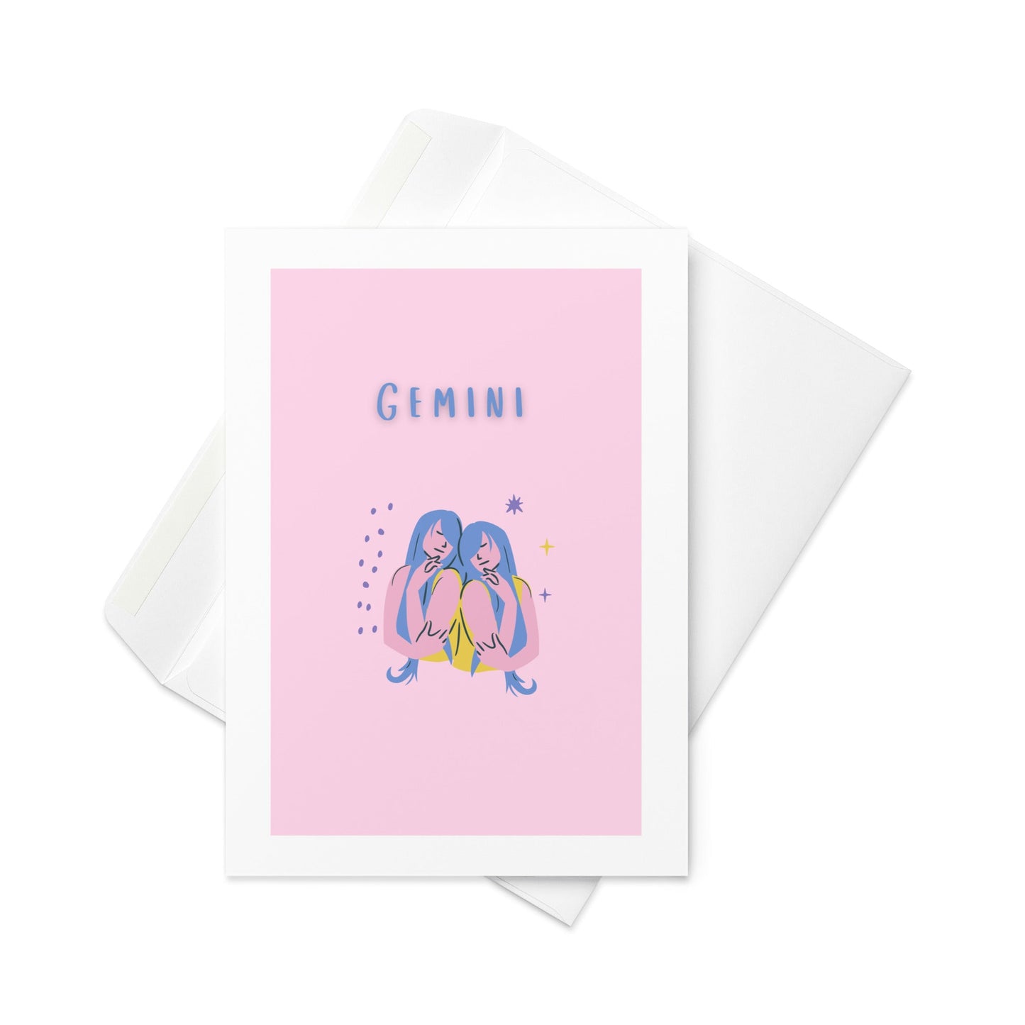 Gemini Birthday Card – Dual Personality Illustration on Pink Background (Blank Inside) - By The Moon