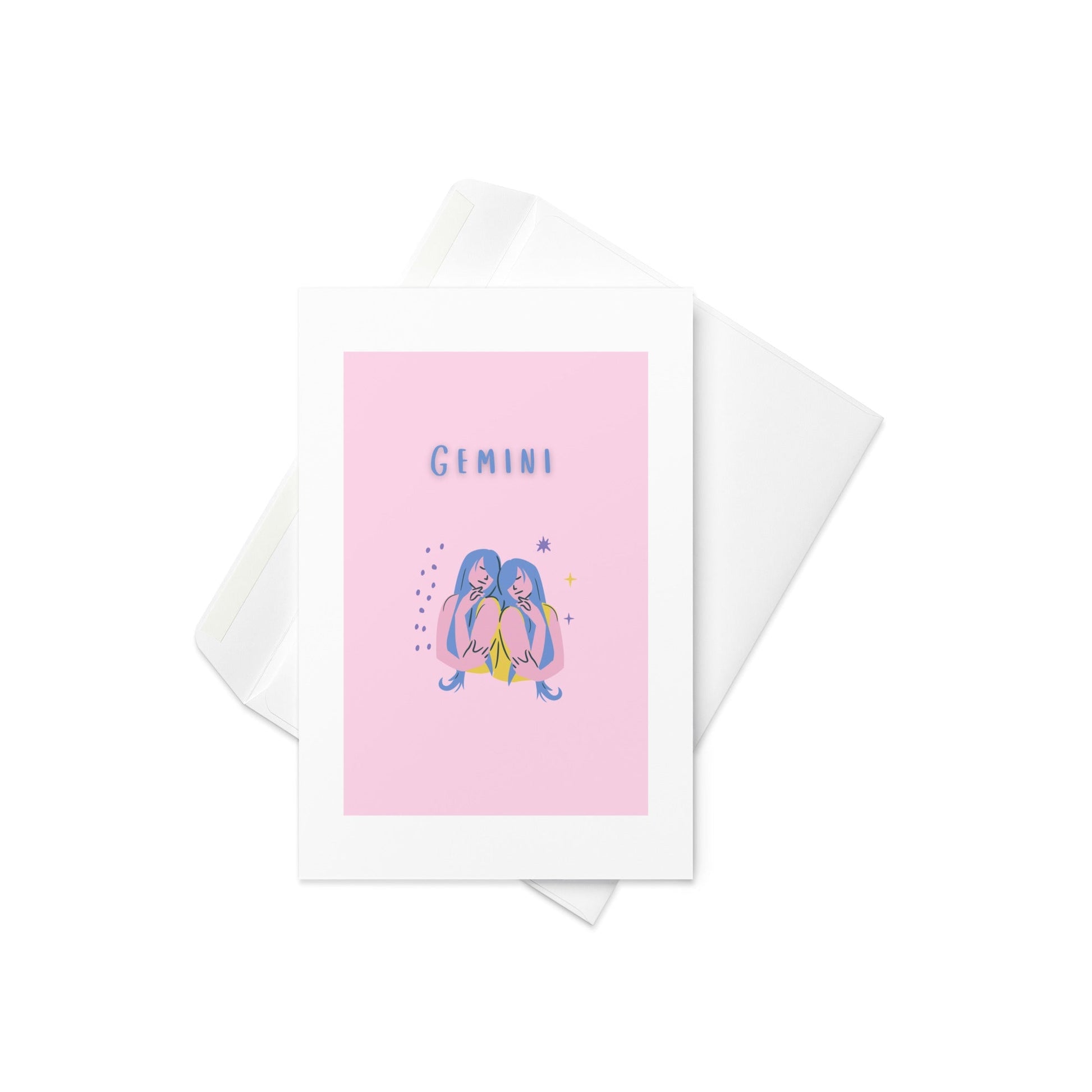 Gemini Birthday Card – Dual Personality Illustration on Pink Background (Blank Inside) - By The Moon