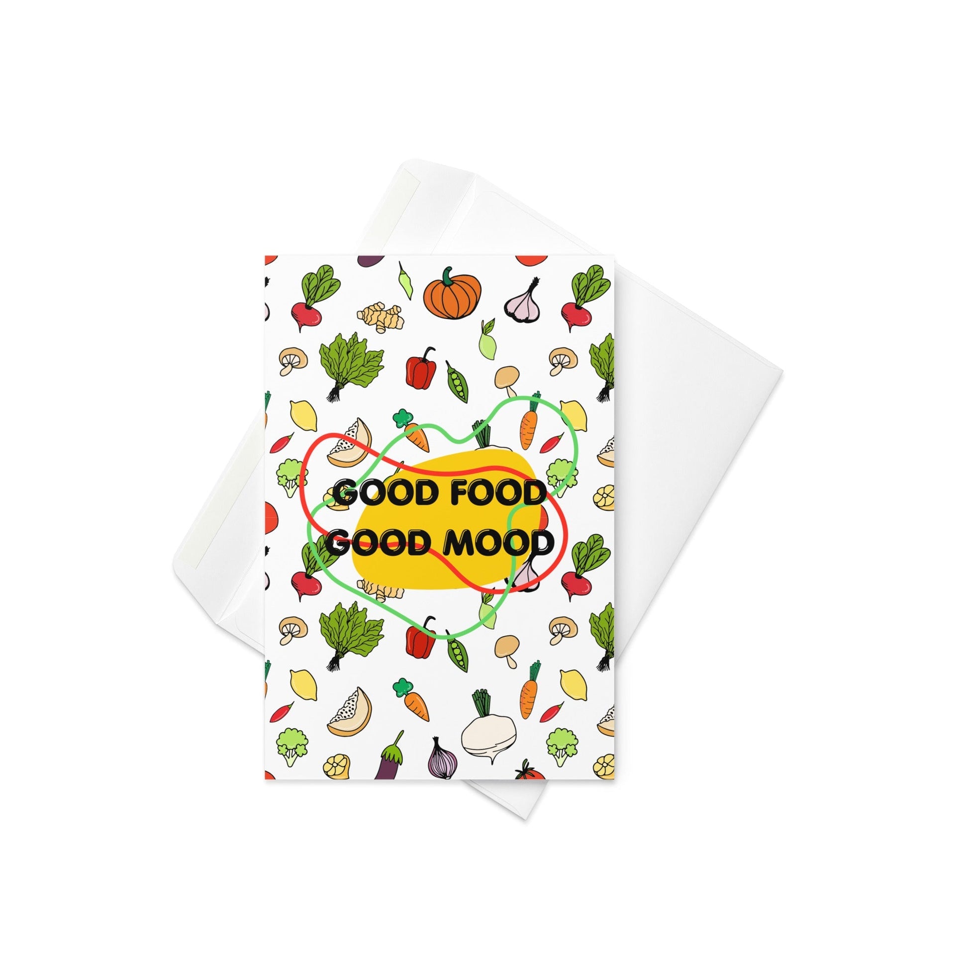 Good Food, Good Mood – Illustrated Vegetable Greeting Card (Blank Inside) - By The Moon