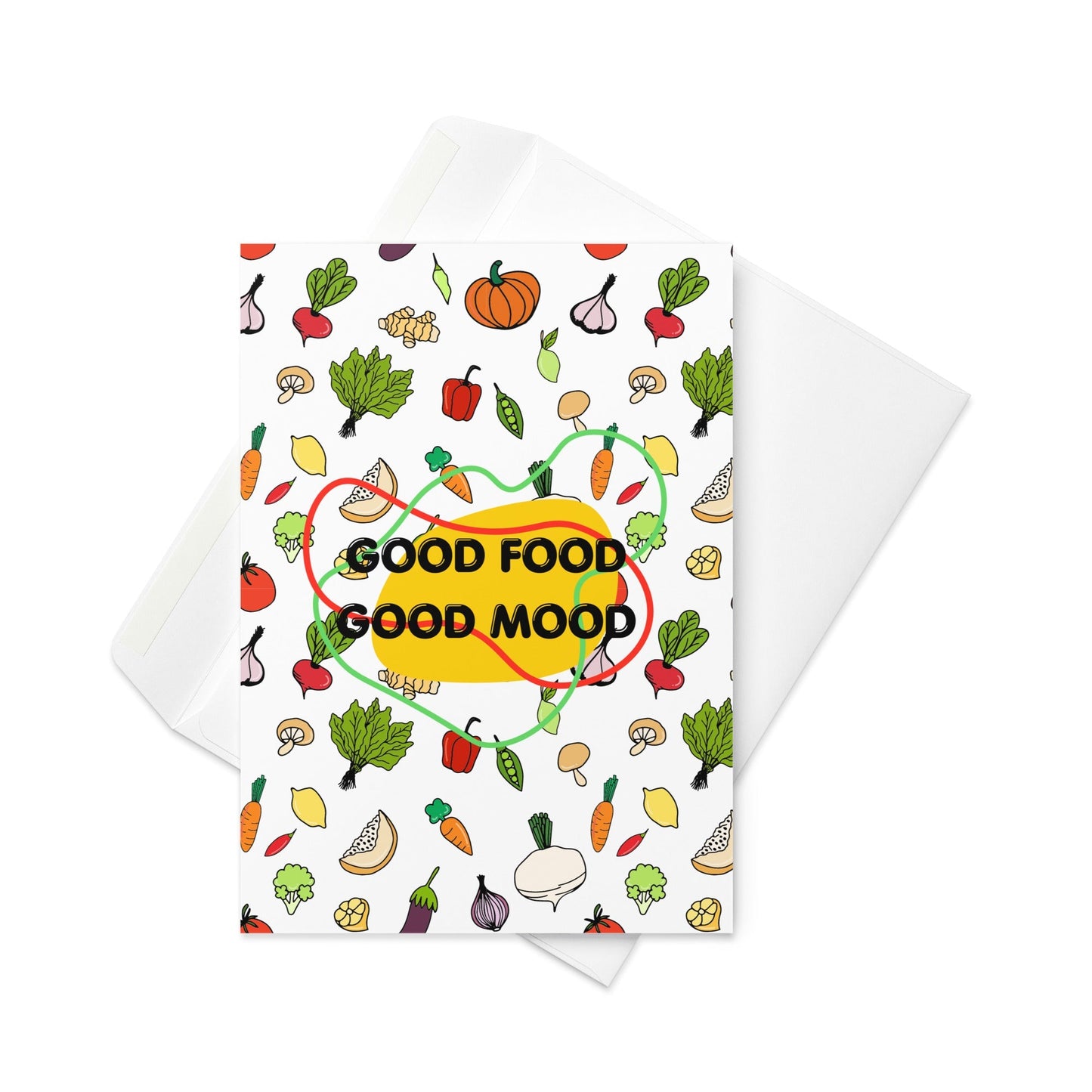 Good Food, Good Mood – Illustrated Vegetable Greeting Card (Blank Inside) - By The Moon