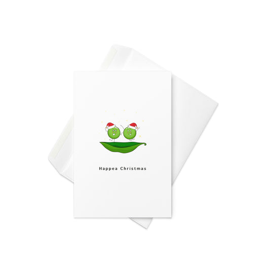 Happea Christmas – Cute Pea Pod Christmas Card with Santa Hats (Blank Inside) - By The Moon