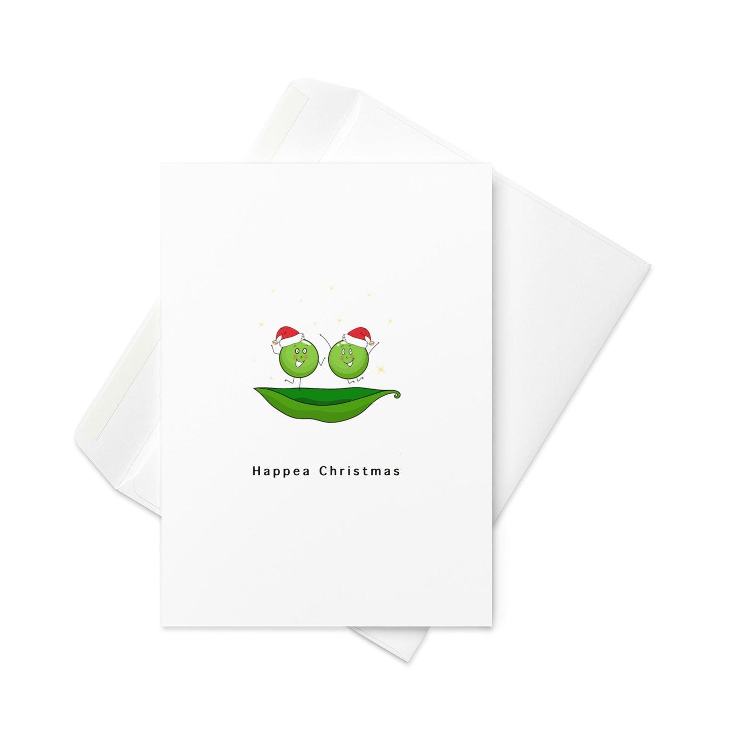 Happea Christmas – Cute Pea Pod Christmas Card with Santa Hats (Blank Inside) - By The Moon