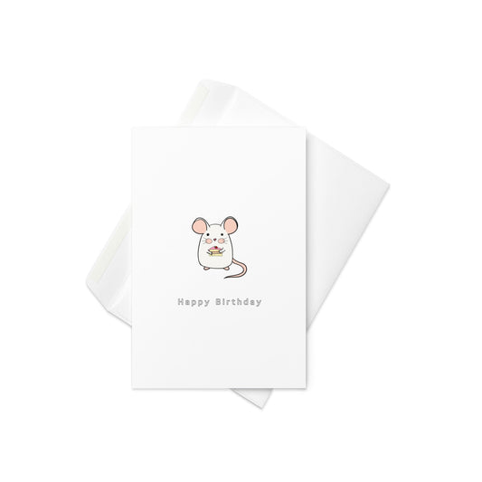 Happy Birthday, cute little mouse birthday card, blank inside. - By The Moon