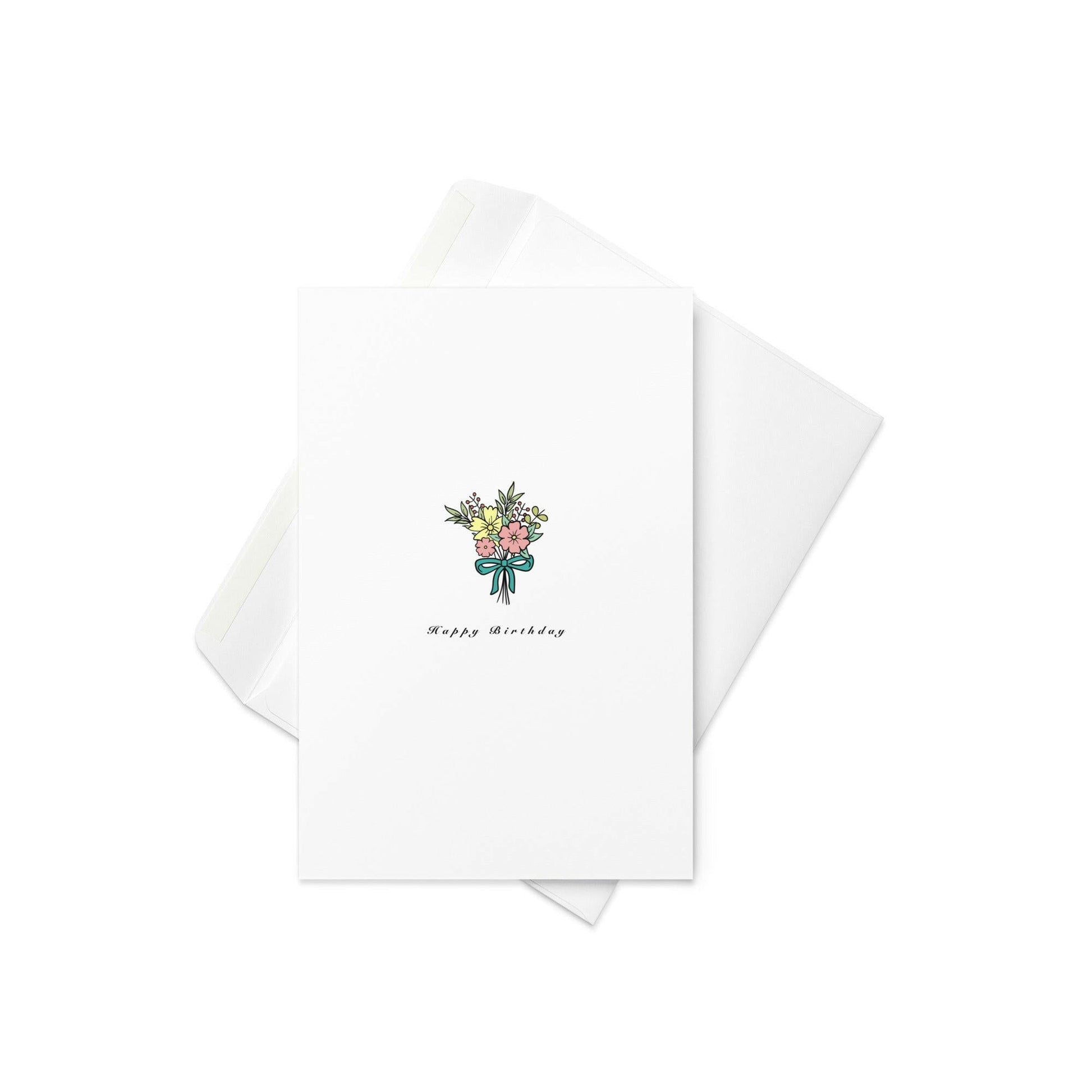 Happy Birthday Flower Card – Cute Hand - Drawn Bouquet with Bow