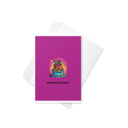 Happy Birthday Rainbow Cake Card – Colourful 3 - Tier Cake with Purple Background (Blank Inside) - By The Moon