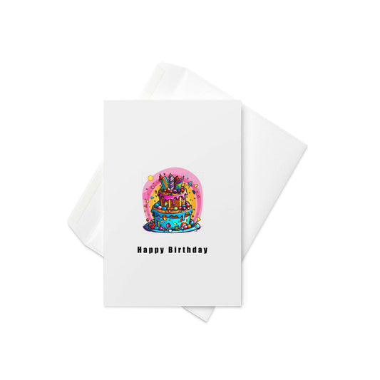 Happy Birthday Rainbow Cake Card – Colourful 3 - Tier Cake with Vibrant Halo Background (Blank Inside) - By The Moon