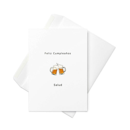 Happy Birthday – ¡Salud! Greeting Card with Beer Emoji | Tarjeta de Cumpleaños en Español (Blank Inside) - By The Moon