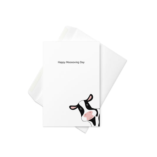 Happy Moving day, Happy Moooooing Day greeting card. Funny card, cow card, blank inside. - By The Moon