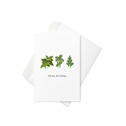 Herby Birthday – Cute Character Herbs Birthday Card (Blank Inside) - By The Moon