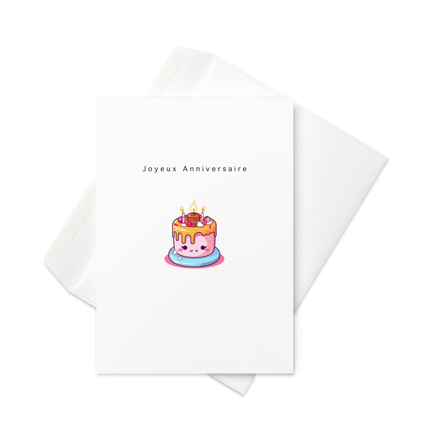 Joyeux Anniversaire Card – Kawaii Cake French Birthday Card (Blank Inside) - By The Moon