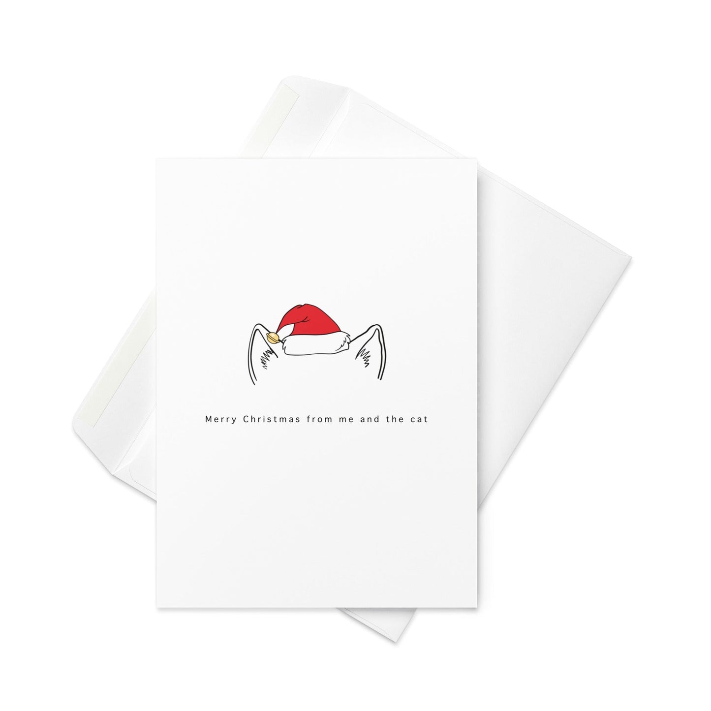 Merry Christmas from me and the cat, Christmas card, cat Christmas card, Blank inside. - By The Moon