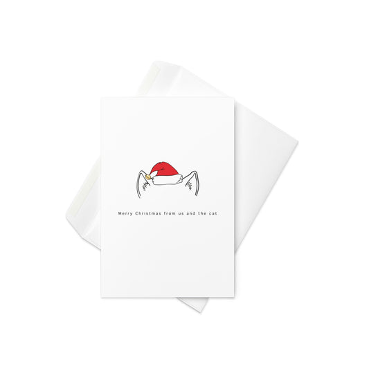 Merry Christmas from us and the cat, Christmas card, cat Christmas card, Blank inside. - By The Moon