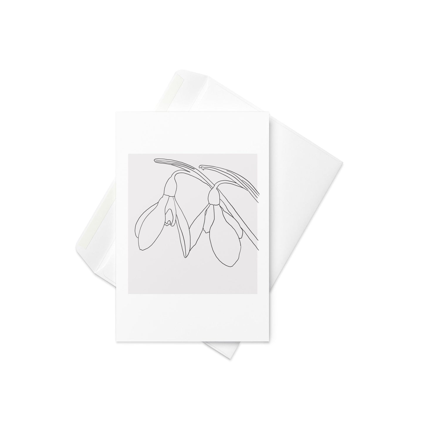 Snowdrop Line Drawing – Minimalist Floral Greeting Card (Blank Inside) - By The Moon