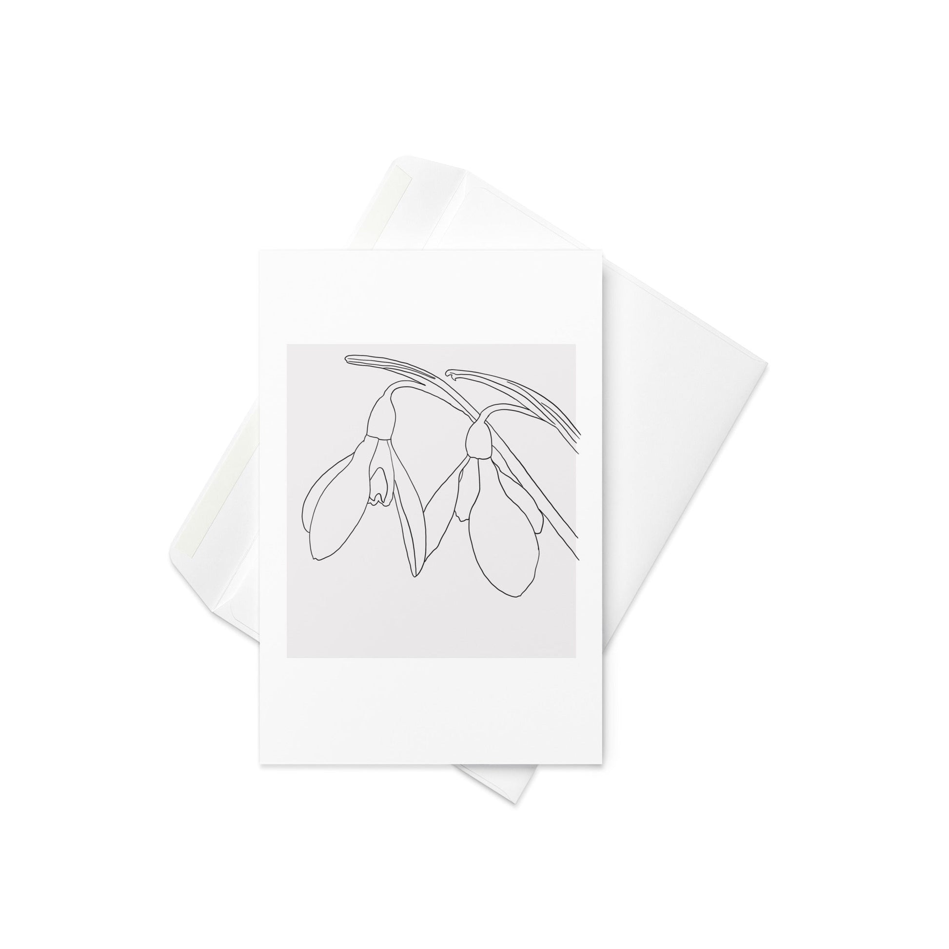 Snowdrop Line Drawing – Minimalist Floral Greeting Card (Blank Inside) - By The Moon