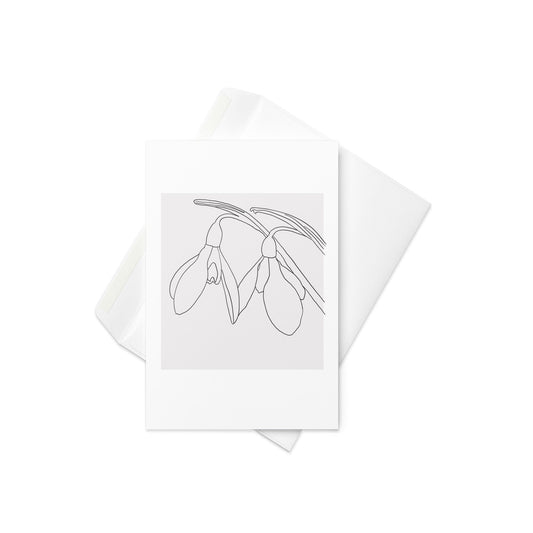Snowdrop Line Drawing – Minimalist Floral Greeting Card (Blank Inside) - By The Moon