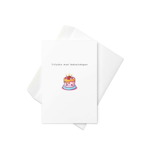Tillykke med Fødselsdagen – Danish Kawaii Birthday Card with Cute Cake (Blank Inside) - By The Moon